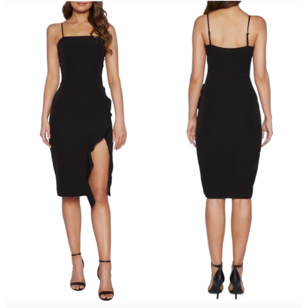 Bardot sz XS‎ black spaghetti strap ruffle pencil dress